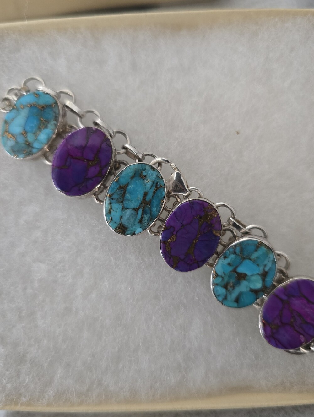 Barse 925 Sterling Silver Purple Blue Mojave Turquoise Link Bracelet